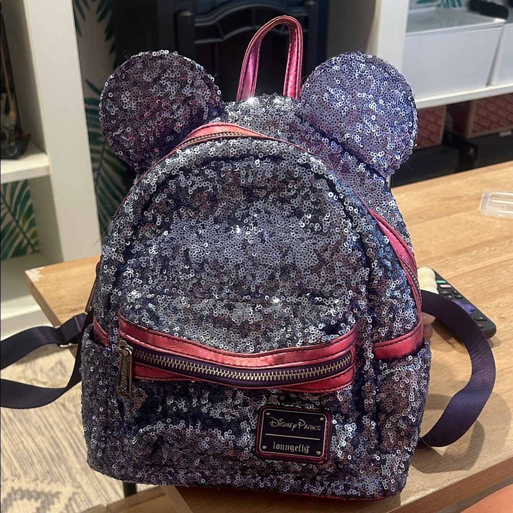 Disney Sparkling Sequin Backpack - Purple and Pink